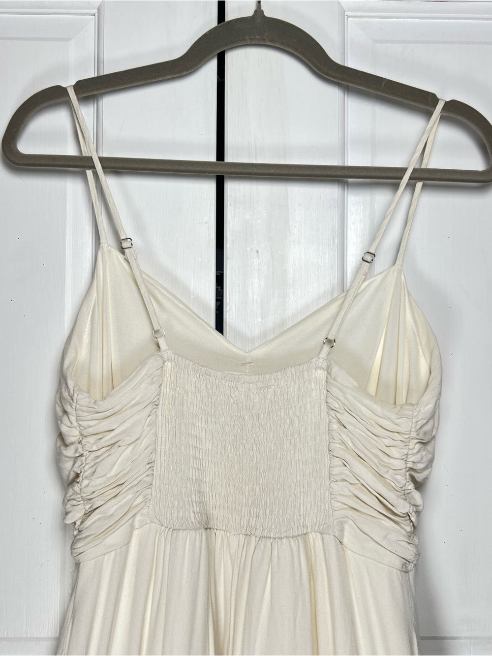 May Berries Midi Dress Ivory Spaghetti-Strap Smocked Back Lined Pockets Sz M - Picture 5 of 8